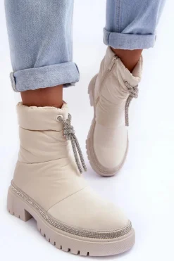 Śniegowce Damskie|Damskie Trapery>Boto Zdobione Śniegowce Na Płaskim Obcasie Jasnobeżowe Plotia