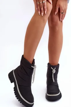 Śniegowce Damskie|Damskie Trapery></noscript>Boto Zdobione Śniegowce Na Płaskim Obcasie Czarne Plotia