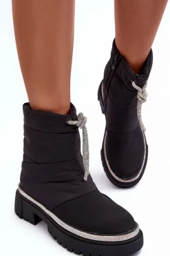 Śniegowce Damskie|Damskie Trapery></noscript>Boto Zdobione Śniegowce Na Płaskim Obcasie Czarne Plotia