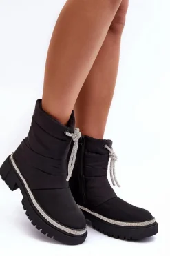 Śniegowce Damskie|Damskie Trapery></noscript>Boto Zdobione Śniegowce Na Płaskim Obcasie Czarne Plotia