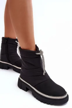 Śniegowce Damskie|Damskie Trapery></noscript>Boto Zdobione Śniegowce Na Płaskim Obcasie Czarne Plotia