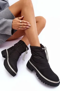 Śniegowce Damskie|Damskie Trapery></noscript>Boto Zdobione Śniegowce Na Płaskim Obcasie Czarne Plotia