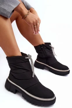 Śniegowce Damskie|Damskie Trapery></noscript>Boto Zdobione Śniegowce Na Płaskim Obcasie Czarne Plotia