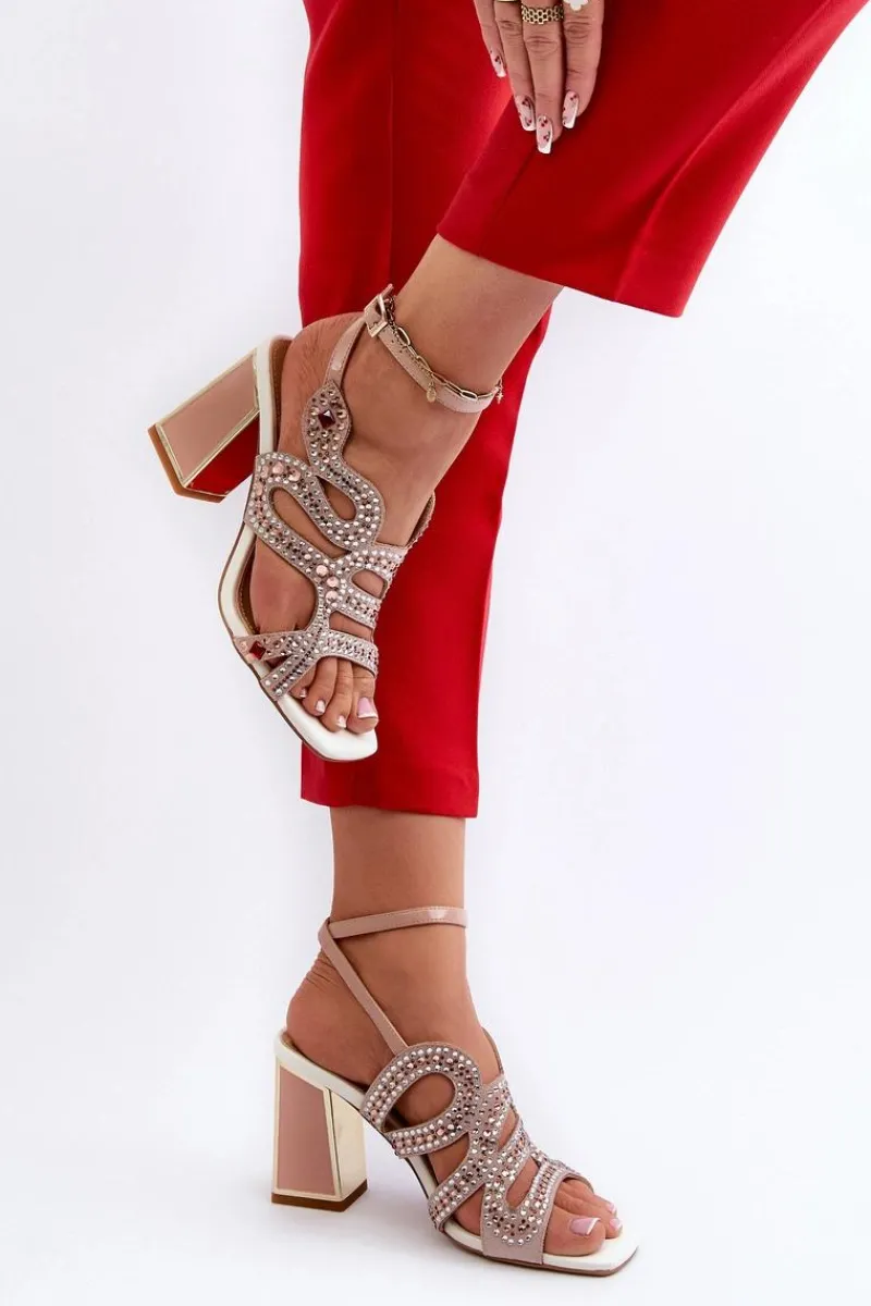 Sandały Na Słupku|Sandały Na Obcasie>Damskie buty S.Barski Zdobione Sandały Damskie Na Słupku D&A CR952 Różowe Różowy