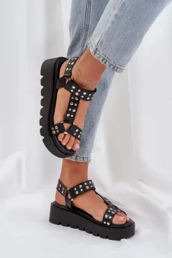 Sandały Płaskie>Boto Zdobione Sandały Na Platformie Czarne Tatellia