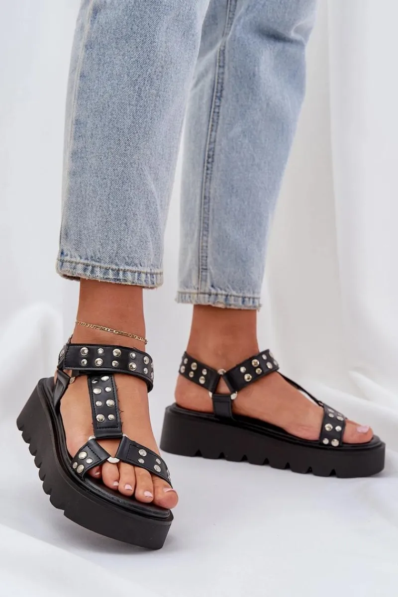 Sandały Płaskie>Boto Zdobione Sandały Na Platformie Czarne Tatellia