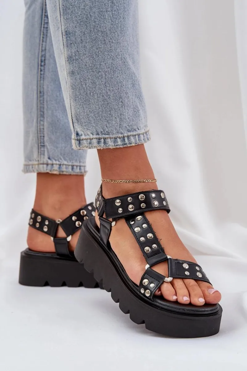 Sandały Płaskie>Boto Zdobione Sandały Na Platformie Czarne Tatellia