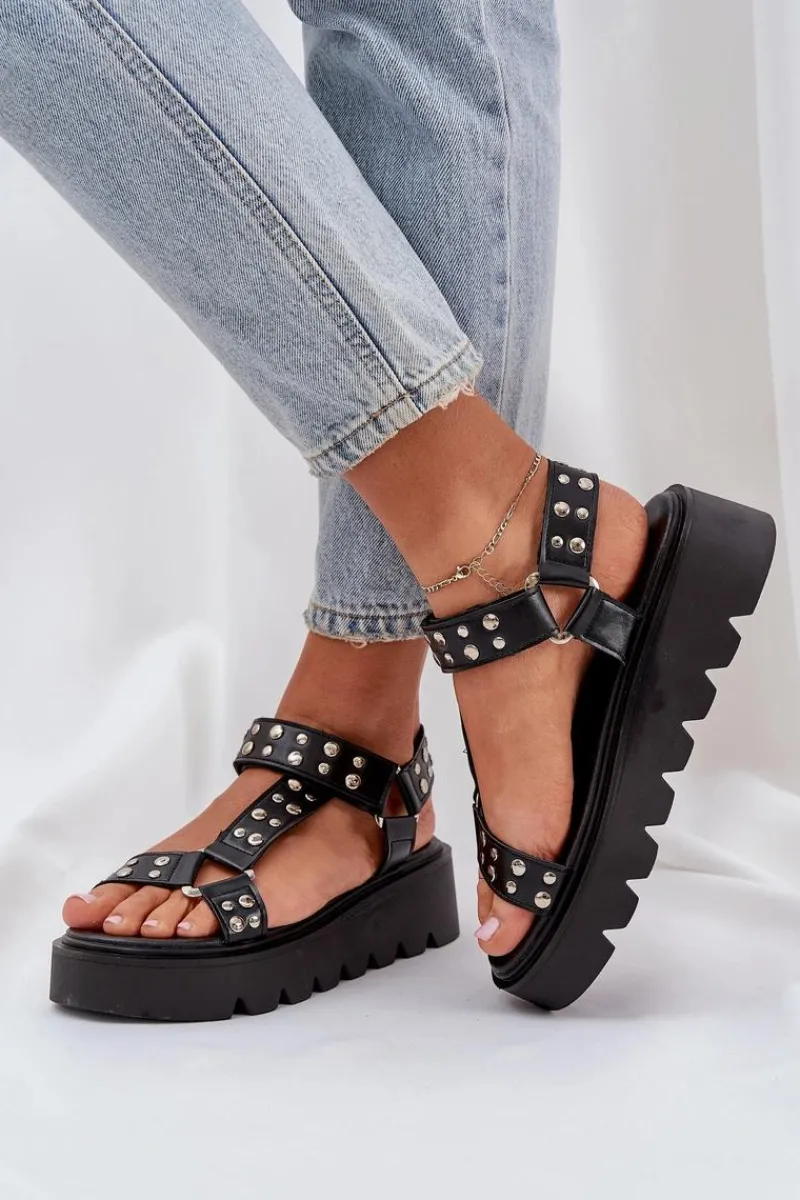 Sandały Płaskie>Boto Zdobione Sandały Na Platformie Czarne Tatellia