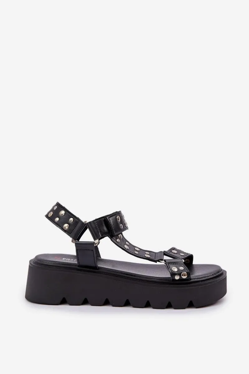 Sandały Płaskie>Boto Zdobione Sandały Na Platformie Czarne Tatellia