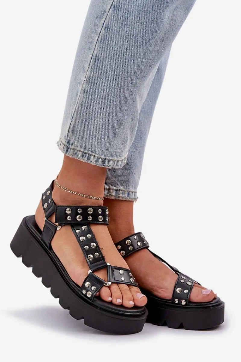 Sandały Płaskie>Boto Zdobione Sandały Na Platformie Czarne Tatellia