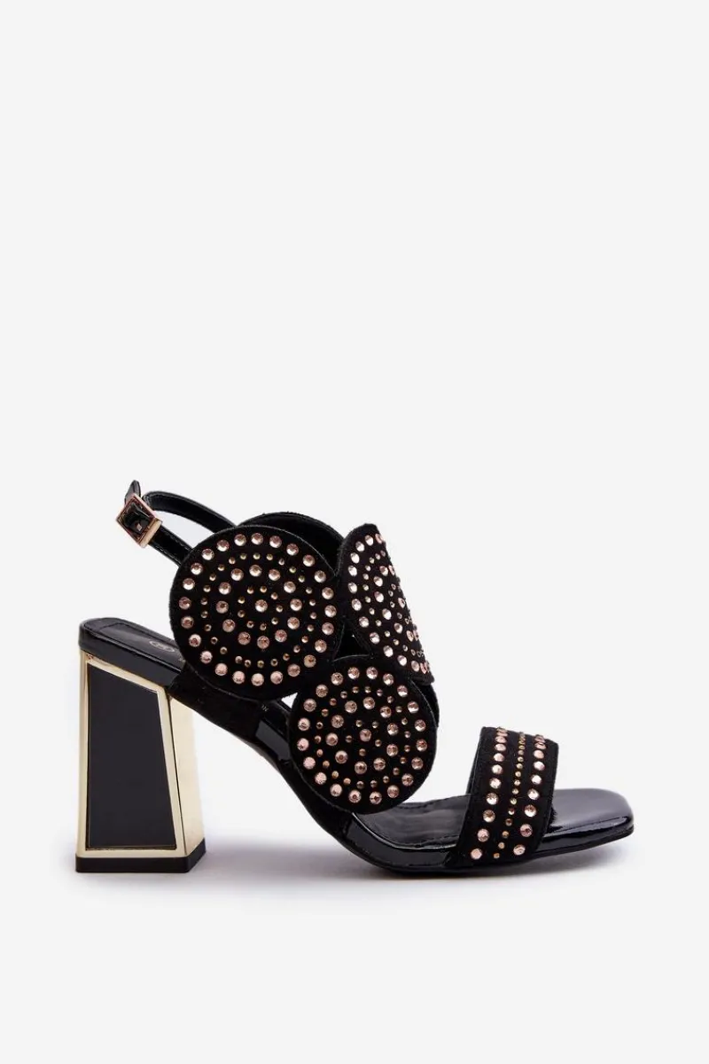 Sale Zdobione Sandały Na Słupku D&A CR026 Czarne Damskie Sandały Na Obcasie