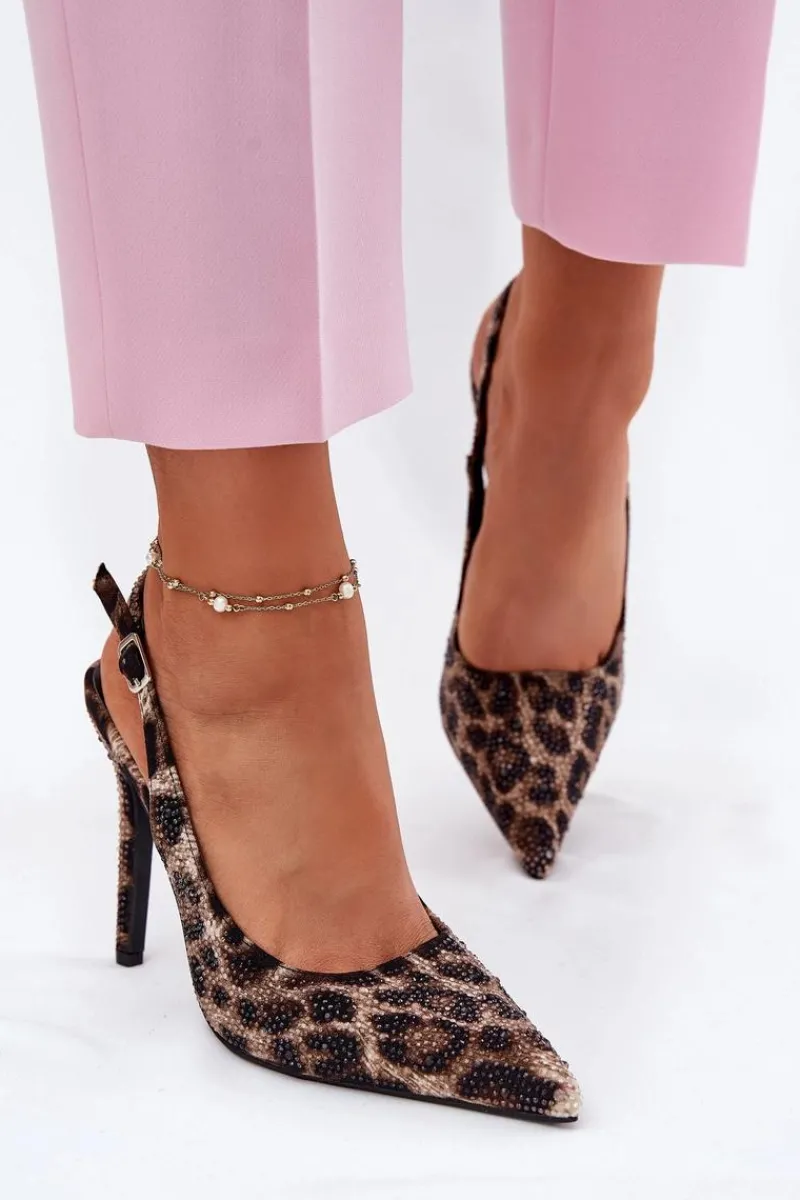 Sandały Na Obcasie>Boto Zdobione Sandały Na Szpilce Panterka Beżowo-Czarne Kemonia