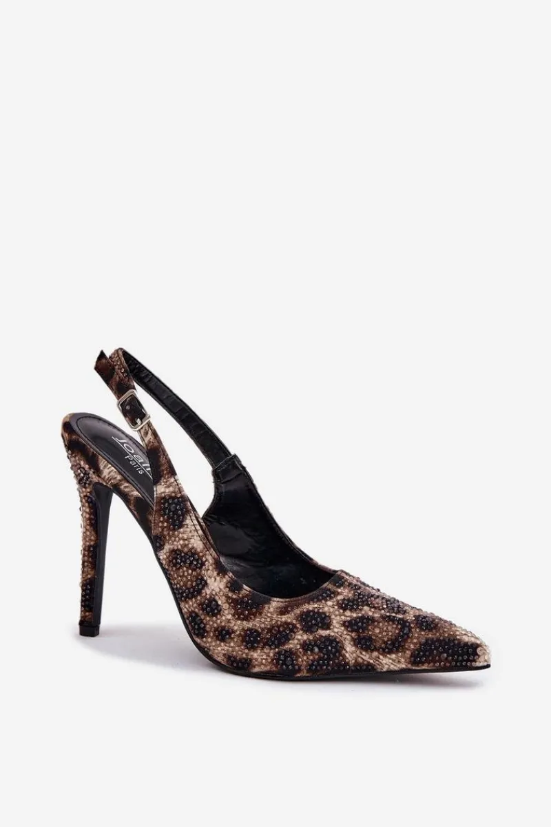 Sandały Na Obcasie>Boto Zdobione Sandały Na Szpilce Panterka Beżowo-Czarne Kemonia