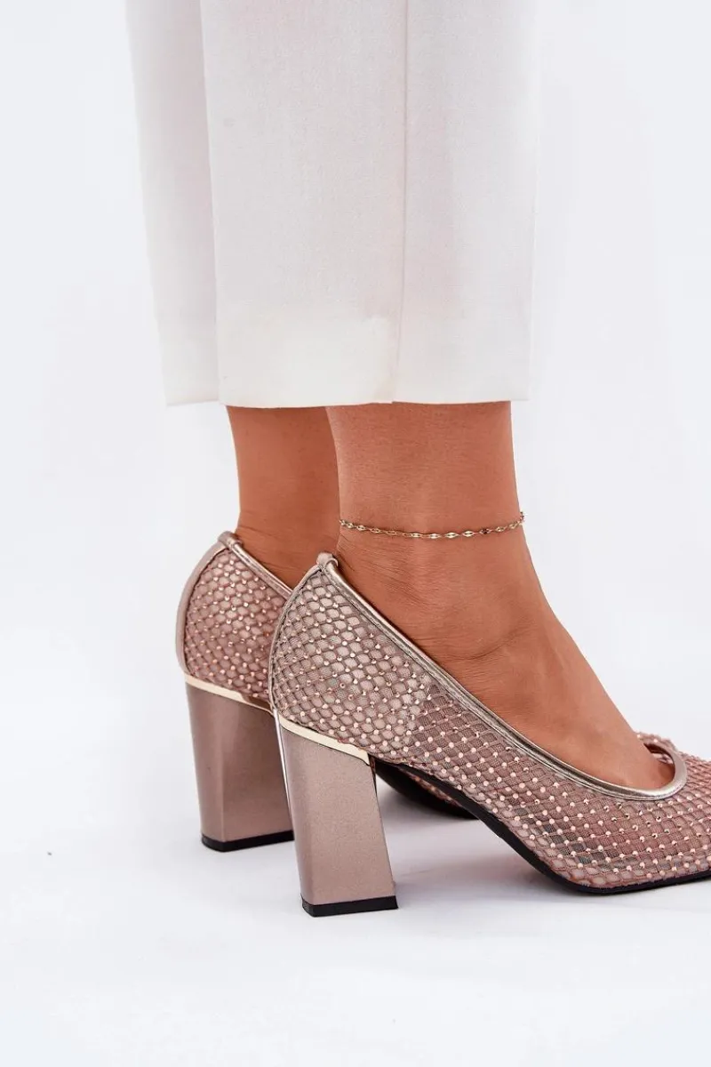 Best Zdobione Siateczkowe Czółenka Na Słupku Vinceza 62211 Beżowe Damskie Czółenka Na Słupku|Czółenka Klasyczne