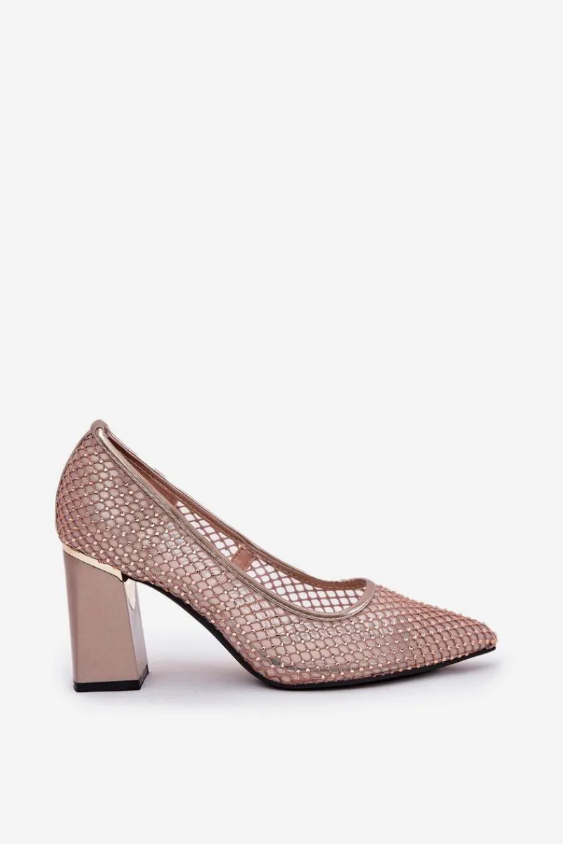 Best Zdobione Siateczkowe Czółenka Na Słupku Vinceza 62211 Beżowe Damskie Czółenka Na Słupku|Czółenka Klasyczne