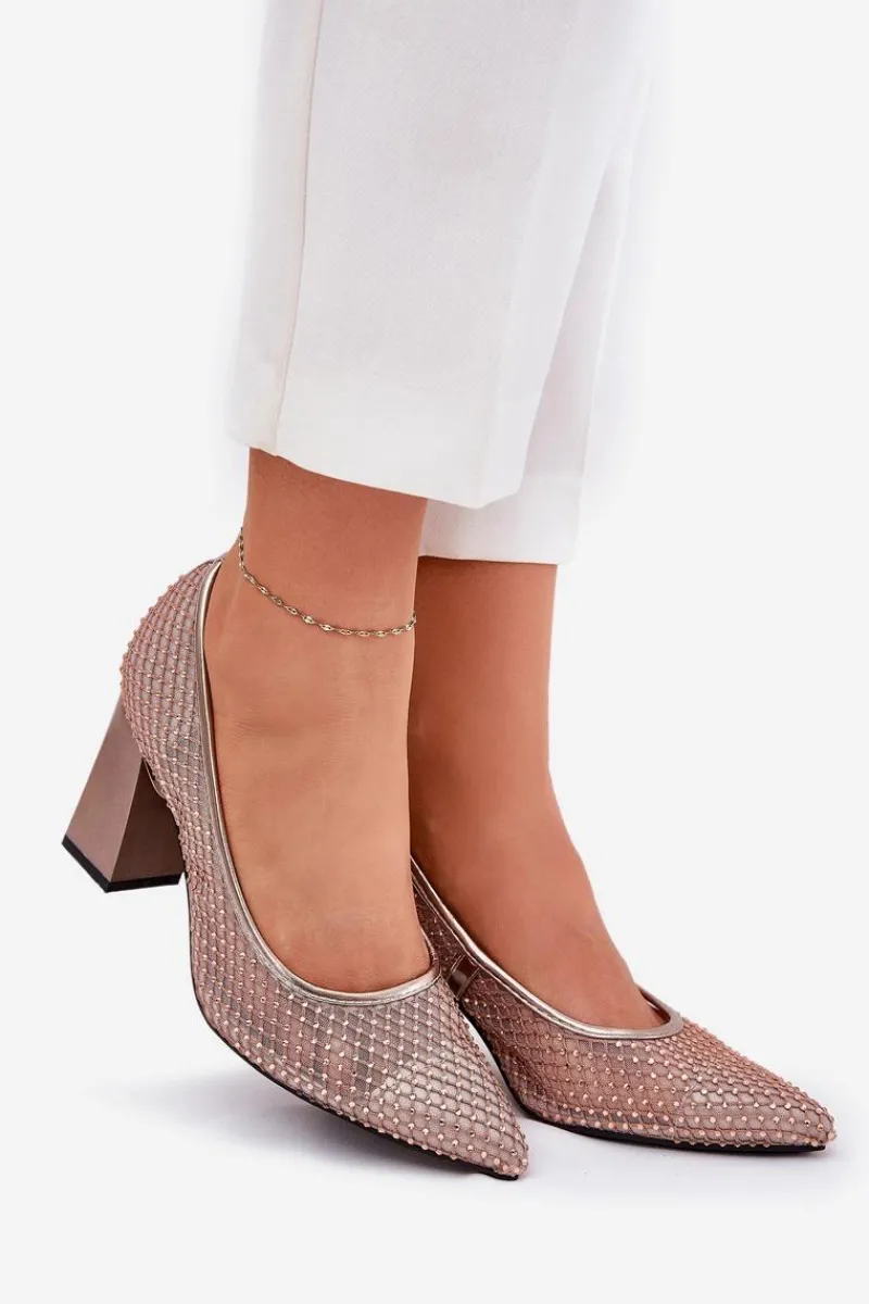 Best Zdobione Siateczkowe Czółenka Na Słupku Vinceza 62211 Beżowe Damskie Czółenka Na Słupku|Czółenka Klasyczne