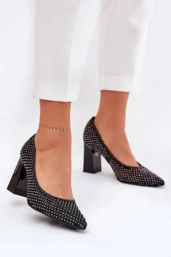 New Buty damskie Vinceza Zdobione Siateczkowe Czółenka Na Słupku Vinceza 62211 Czarne Czarny