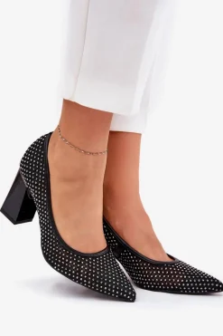 New Buty damskie Vinceza Zdobione Siateczkowe Czółenka Na Słupku Vinceza 62211 Czarne Czarny