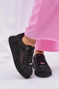 Sneakersy Damskie></noscript>GOE Zdobione Sneakersy Na Platformie NN2N4021 Czarne