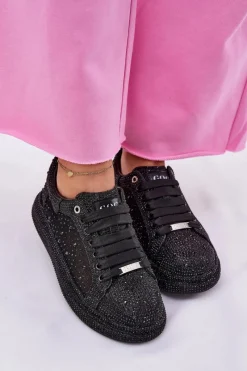 Sneakersy Damskie></noscript>GOE Zdobione Sneakersy Na Platformie NN2N4021 Czarne