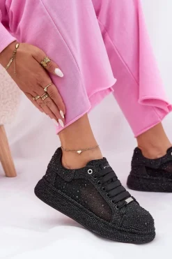 Sneakersy Damskie></noscript>GOE Zdobione Sneakersy Na Platformie NN2N4021 Czarne