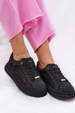 Sneakersy Damskie></noscript>GOE Zdobione Sneakersy Na Platformie NN2N4021 Czarne