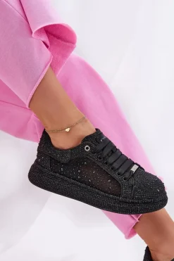 Sneakersy Damskie></noscript>GOE Zdobione Sneakersy Na Platformie NN2N4021 Czarne