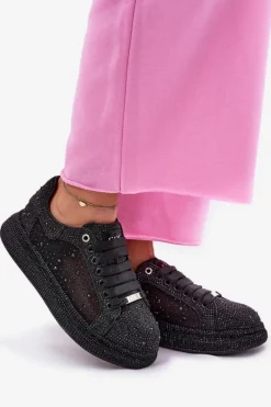 Sneakersy Damskie></noscript>GOE Zdobione Sneakersy Na Platformie NN2N4021 Czarne