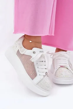 Hot GOE Zdobione Sneakersy Na Platformie RR2N4003 Białe