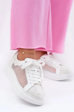 Hot GOE Zdobione Sneakersy Na Platformie RR2N4003 Białe