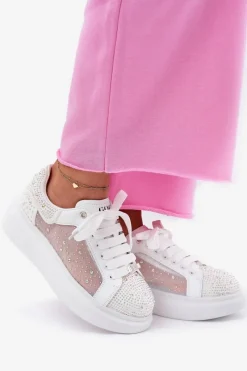 Hot GOE Zdobione Sneakersy Na Platformie RR2N4003 Białe