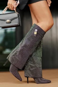 Online Zdobione Wsuwane Kozaki Na Szpilce Z Wywiniętą Cholewką Czarne Enathlin Damskie Kozaki Ocieplane|Kozaki Na Szpilce