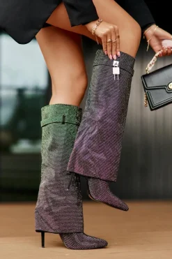 Online Zdobione Wsuwane Kozaki Na Szpilce Z Wywiniętą Cholewką Czarne Enathlin Damskie Kozaki Ocieplane|Kozaki Na Szpilce