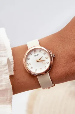 Zegarki>Ernest Zegarek Damski Na Cienkim Eko Skórzanym Pasku Jasnobeżowy E62146