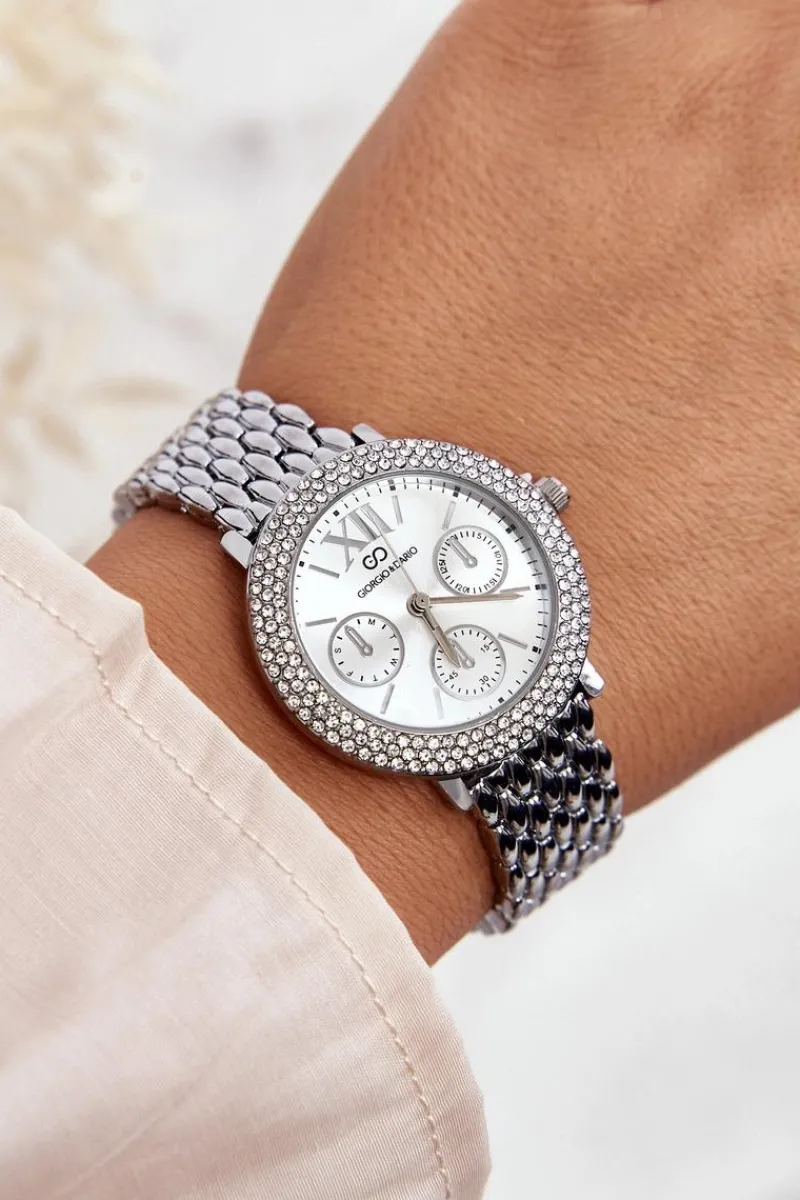 New Zegarek Damski Zdobiony Cyrkoniami Giorgio & Dario GDM3028 Srebrny Zegarki