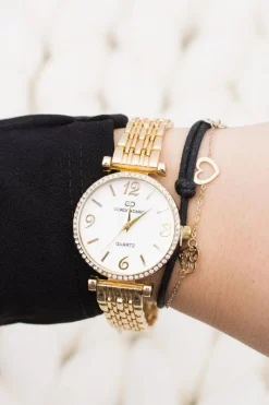 Zegarek Damski Złoty z Bransoletą Kryształki Zegarki