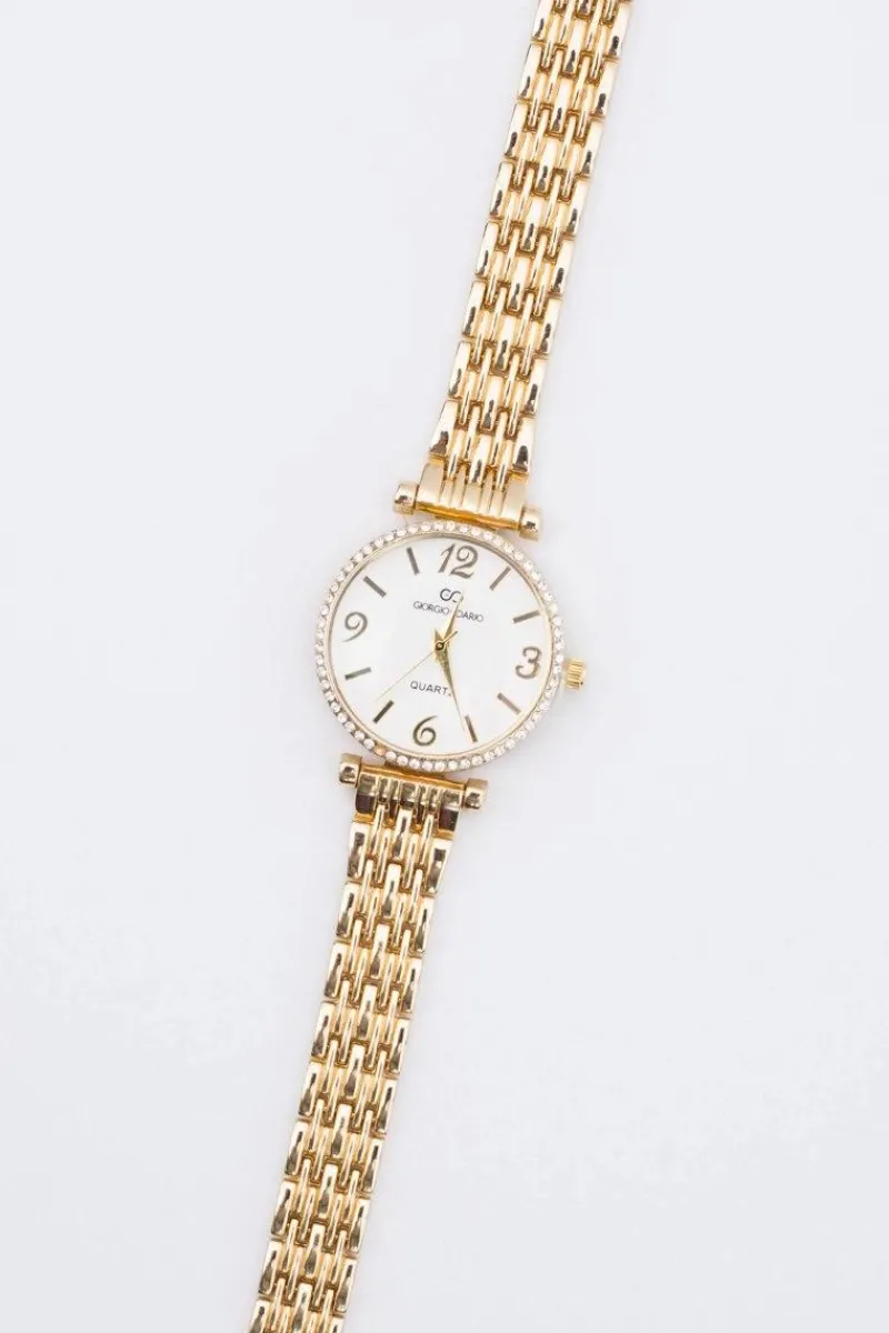 Zegarek Damski Złoty z Bransoletą Kryształki Zegarki