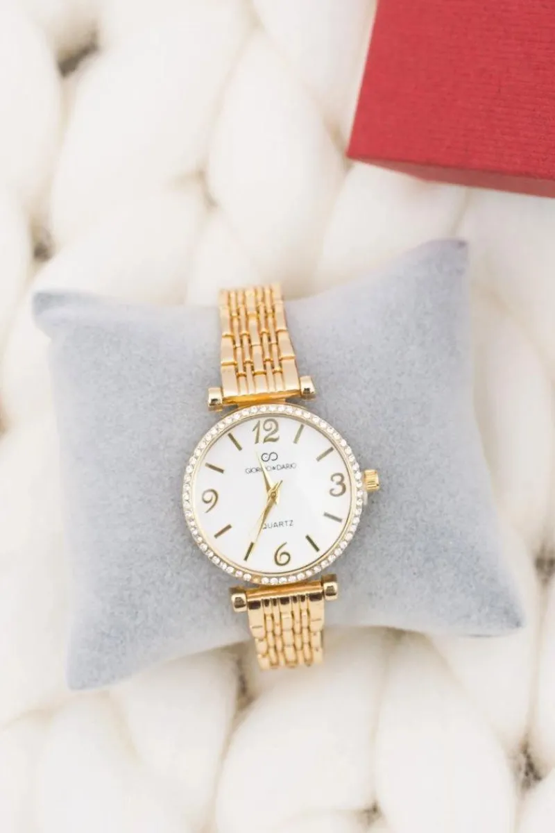 Zegarek Damski Złoty z Bransoletą Kryształki Zegarki