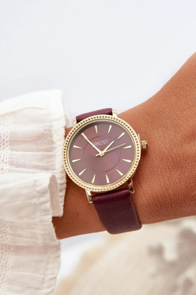 Zegarki>Ernest Zegarek Na Eko Skórzanym Pasku Bez Niklu Fioletowy E62155D