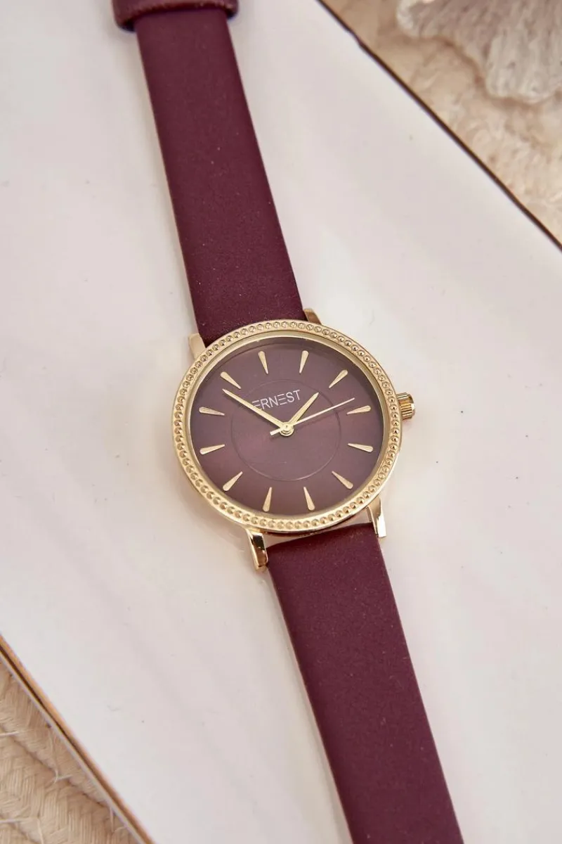 Zegarki>Ernest Zegarek Na Eko Skórzanym Pasku Bez Niklu Fioletowy E62155D
