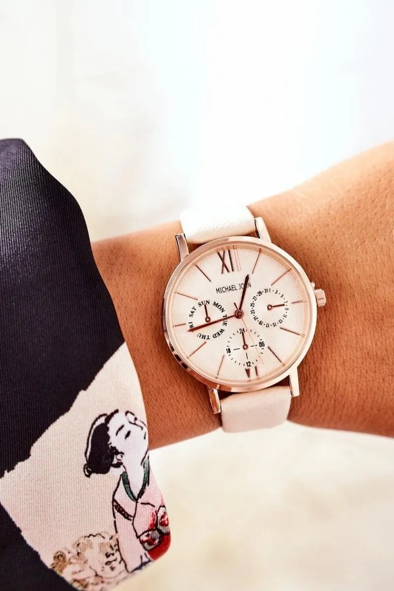 Zegarki>Michael John Zegarek Na Skórzanym Pasku Beżowy