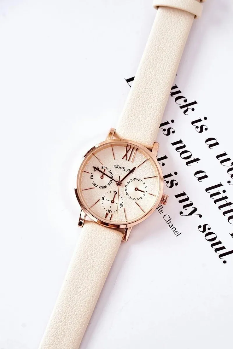 Zegarki>Michael John Zegarek Na Skórzanym Pasku Beżowy