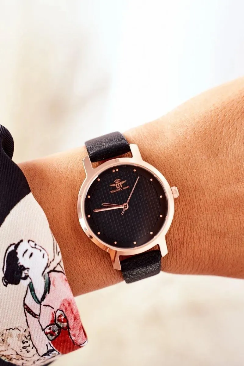 Zegarki>Michael John Zegarek Na Skórzanym Pasku Czarny