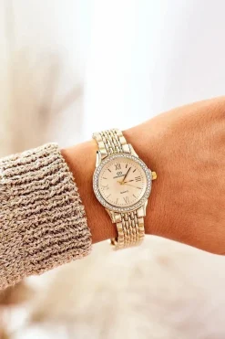 Outlet Zegarek Z Cyrkoniami Na Bransolecie Złoty Zegarki