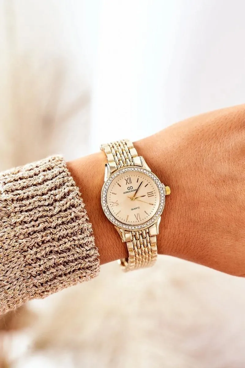 Outlet Zegarek Z Cyrkoniami Na Bransolecie Złoty Zegarki