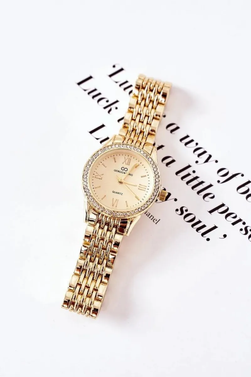 Outlet Zegarek Z Cyrkoniami Na Bransolecie Złoty Zegarki