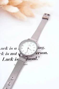 Outlet Giorgio&Dario Zegarek Z Cyrkoniami Na Bransolecie Mesh Srebrny