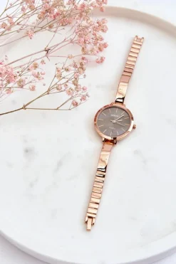 Best Zegarek Z Czarną Tarczą Na Bransolecie Różowe Złoto Zegarki