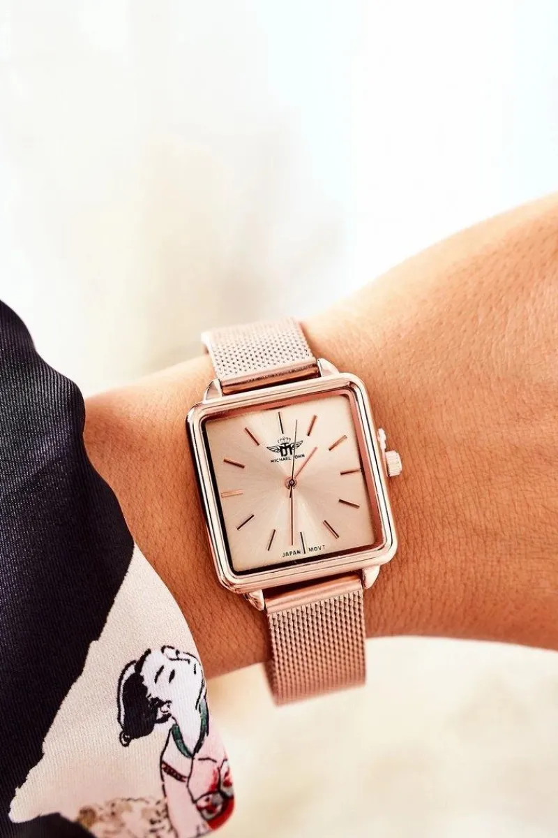 Zegarki>Michael John Zegarek Z Kwadratową Tarczą Różowe Złoto