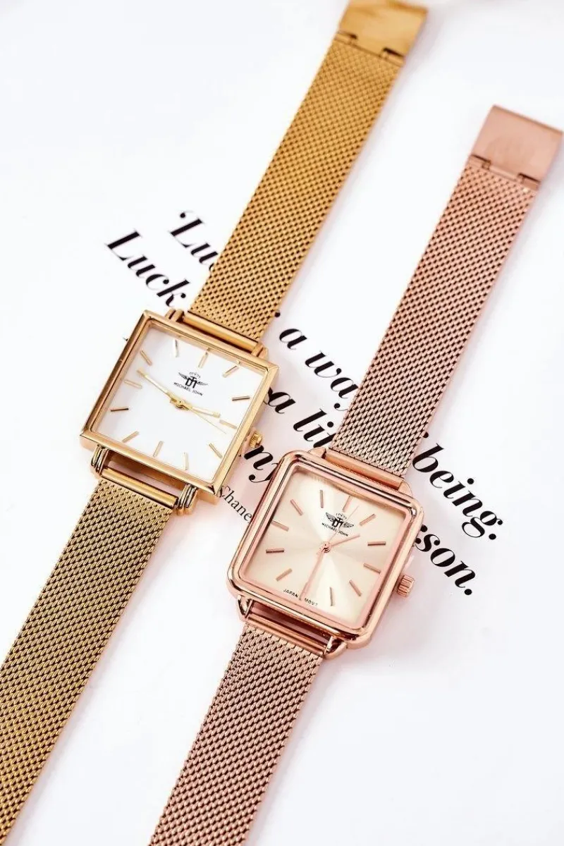 Zegarki>Michael John Zegarek Z Kwadratową Tarczą Różowe Złoto